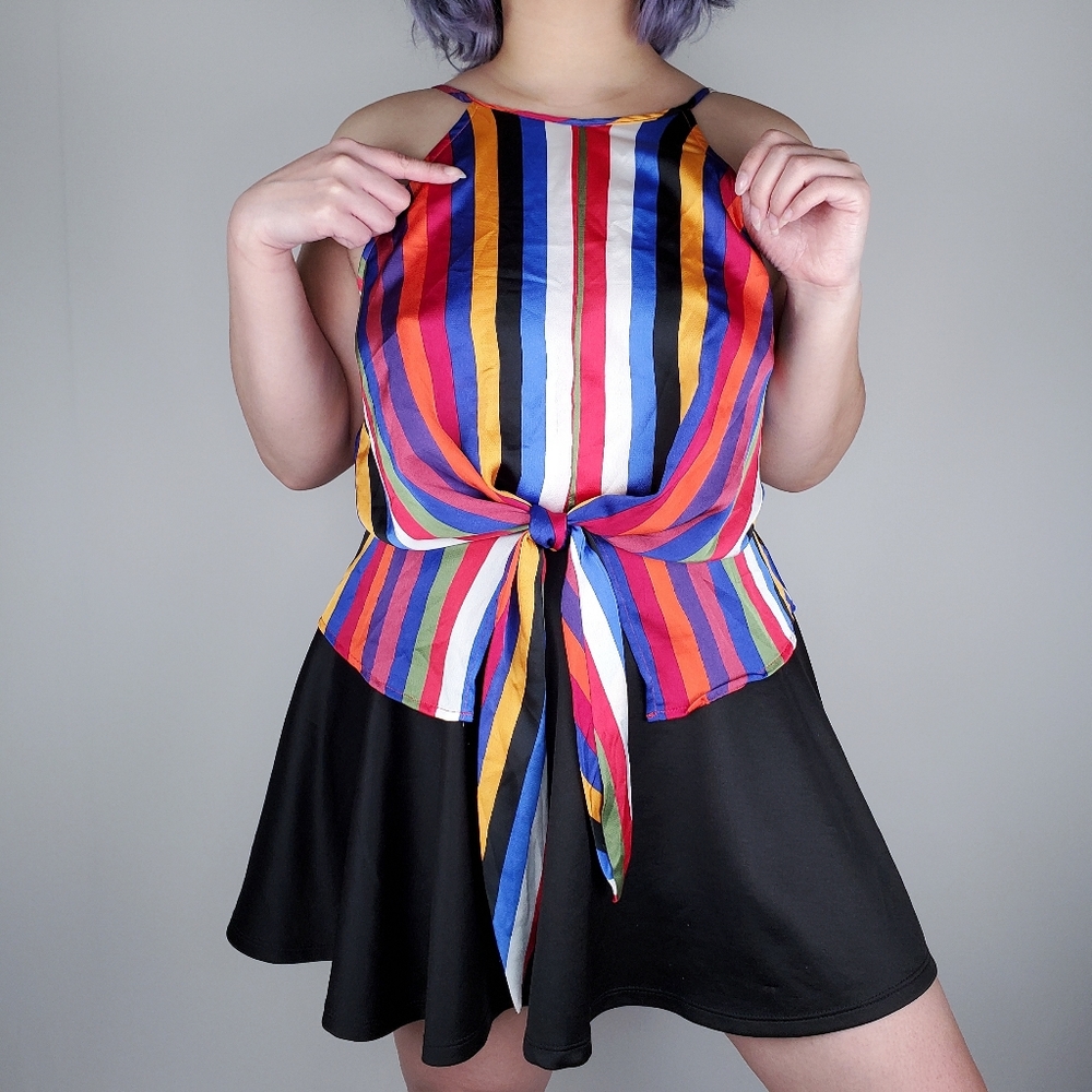 DO+BE Striped High Neck Strappy Bow Tank
